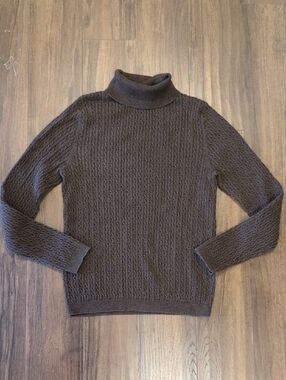 croft & barrow Brown Ribbed Cable Knit Cotton Sweater Classic Turtle Neck